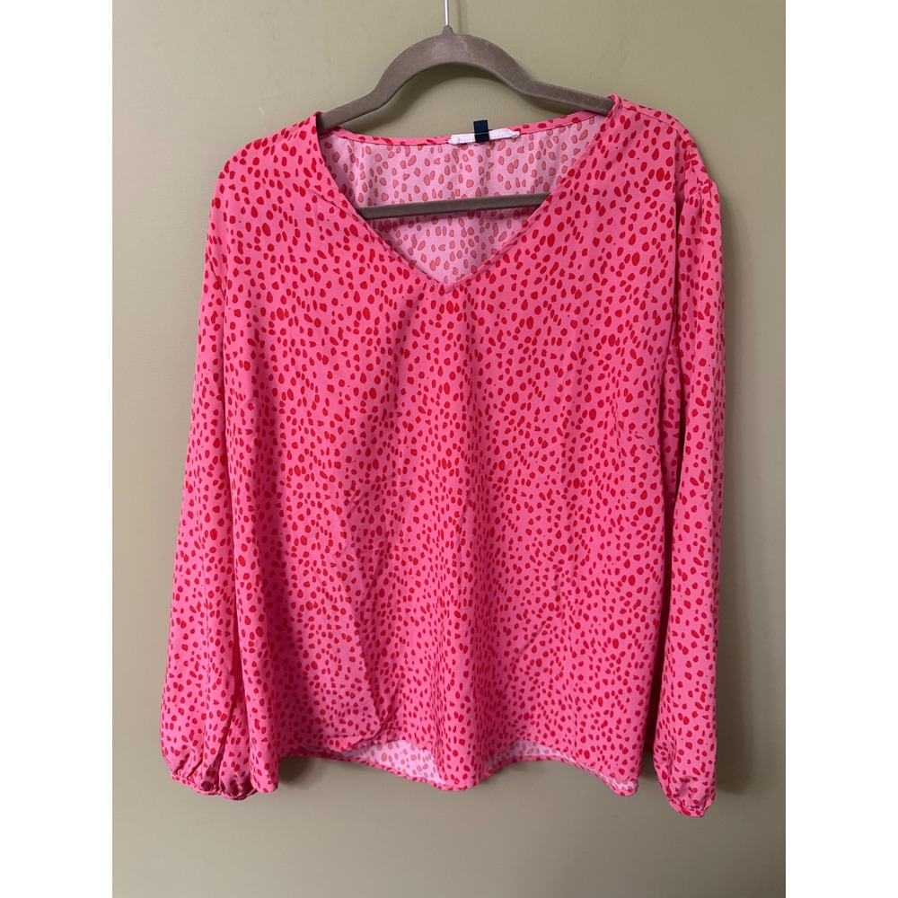 Michelle McDowell Pink Red Dot V-Neck Long Sleeve Blouse Top XXL Bohemian - Picture 1 of 6
